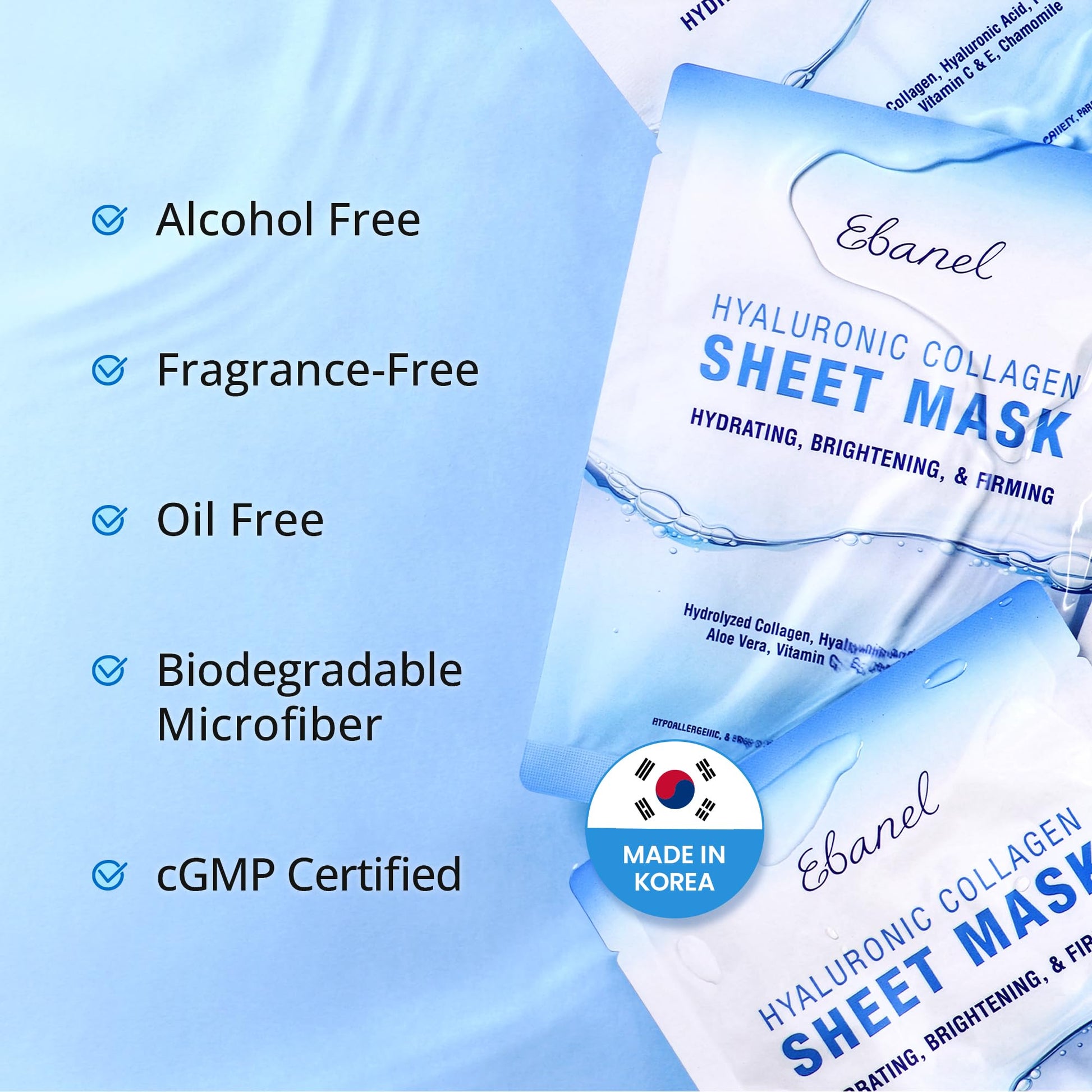 Ebanel 10 Pack Collagen Face Mask with Hyaluronic Acid, Vitamin C, Peptide, Aloe, Instant Brightening Hydrating Face Masks Skincare Korean Sheet Mask, Skin Firming, Lifting Anti Aging Facial Masks - dailyvitalstore