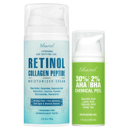 Ebanel 30% AHA 2% BHA Chemical Peel & 2.5% Retinol Cream Moisturizer for Face - Removes Acne Scars, Dark Spots, Wrinkles & Brightens Skin - dailyvitalstore