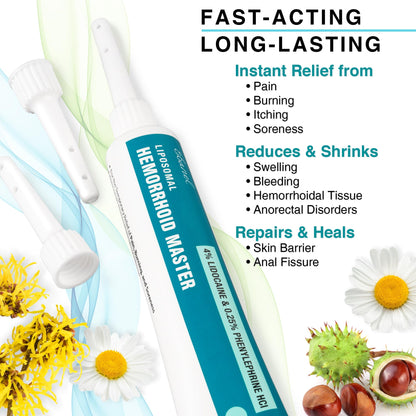 Ebanel 4% Lidocaine Hemorrhoid Treatment Ointment with Phenylephrine, Witch Hazel, Vitamin B6, Zinc Oxide, Frankincense, External and Internal Hemorrhoids Treatment Burn Itch Pain Relief Anal Cream - dailyvitalstore
