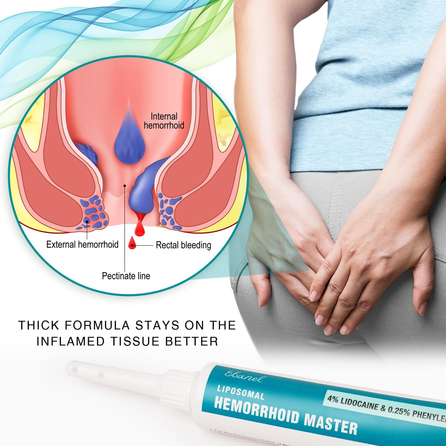 Ebanel 4% Lidocaine Hemorrhoid Treatment Ointment with Phenylephrine, Witch Hazel, Vitamin B6, Zinc Oxide, Frankincense, External and Internal Hemorrhoids Treatment Burn Itch Pain Relief Anal Cream - dailyvitalstore
