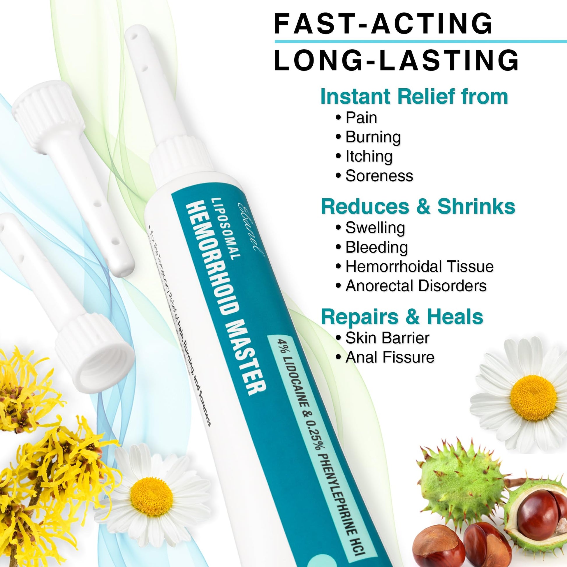 Ebanel 4% Lidocaine Hemorrhoid Treatment Ointment with Phenylephrine, Witch Hazel, Vitamin B6, Zinc Oxide, Frankincense, External and Internal Hemorrhoids Treatment Burn Itch Pain Relief Anal Cream - dailyvitalstore