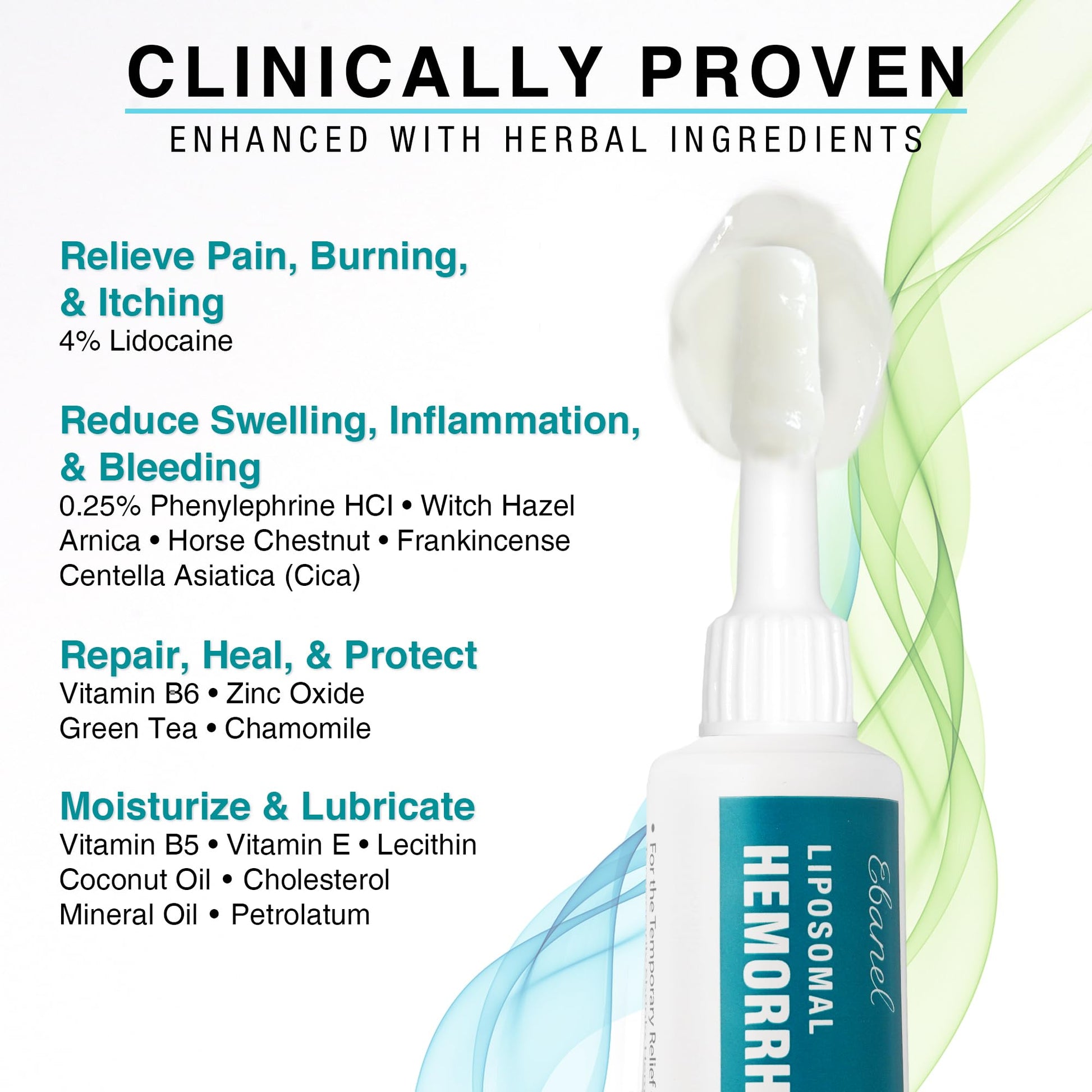 Ebanel 4% Lidocaine Hemorrhoid Treatment Ointment with Phenylephrine, Witch Hazel, Vitamin B6, Zinc Oxide, Frankincense, External and Internal Hemorrhoids Treatment Burn Itch Pain Relief Anal Cream - dailyvitalstore