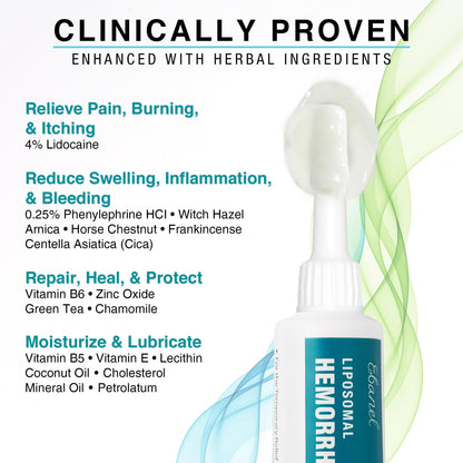 Ebanel 4% Lidocaine Hemorrhoid Treatment Ointment with Phenylephrine, Witch Hazel, Vitamin B6, Zinc Oxide, Frankincense, External and Internal Hemorrhoids Treatment Burn Itch Pain Relief Anal Cream - dailyvitalstore