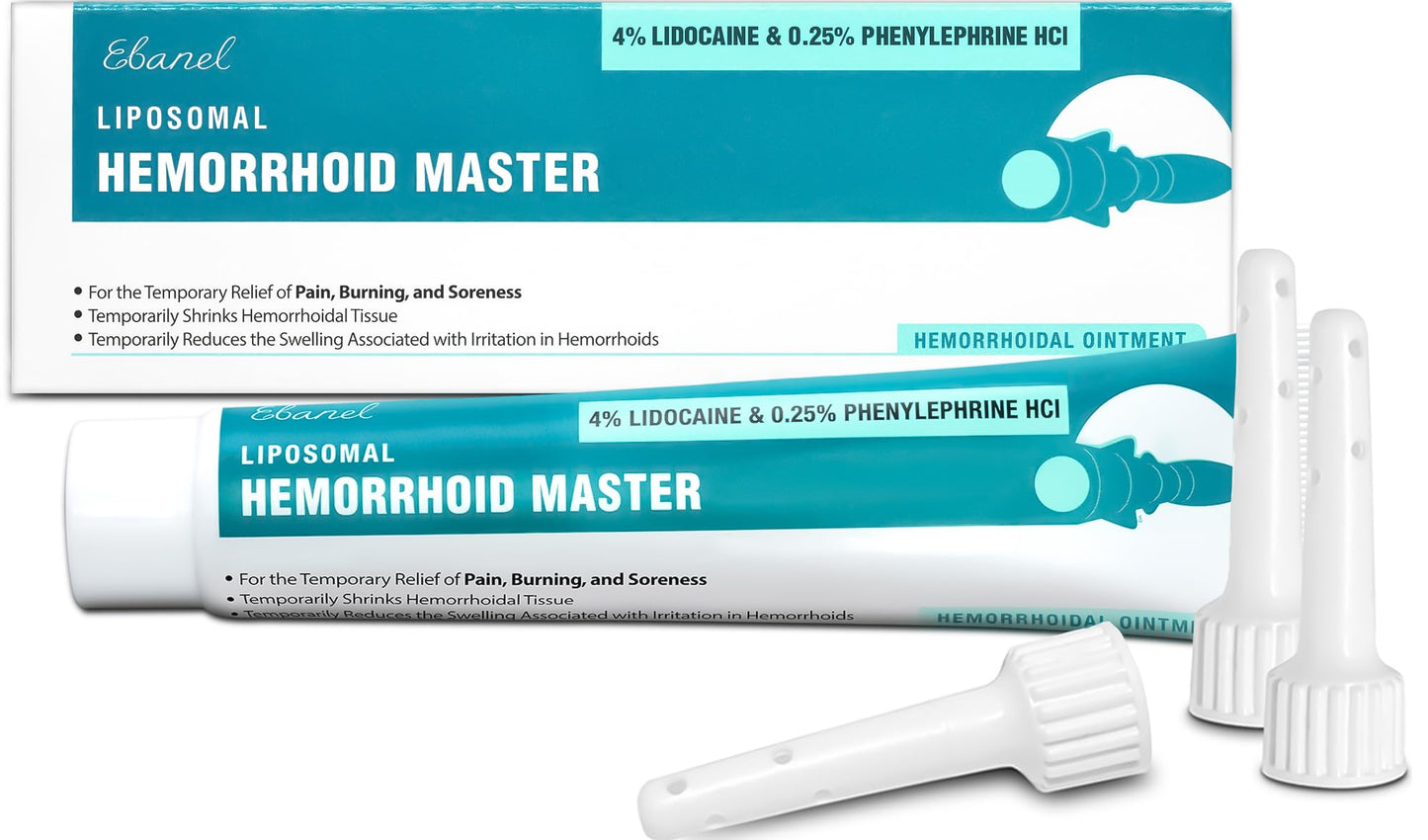 Ebanel 4% Lidocaine Hemorrhoid Treatment Ointment with Phenylephrine, Witch Hazel, Vitamin B6, Zinc Oxide, Frankincense, External and Internal Hemorrhoids Treatment Burn Itch Pain Relief Anal Cream - dailyvitalstore