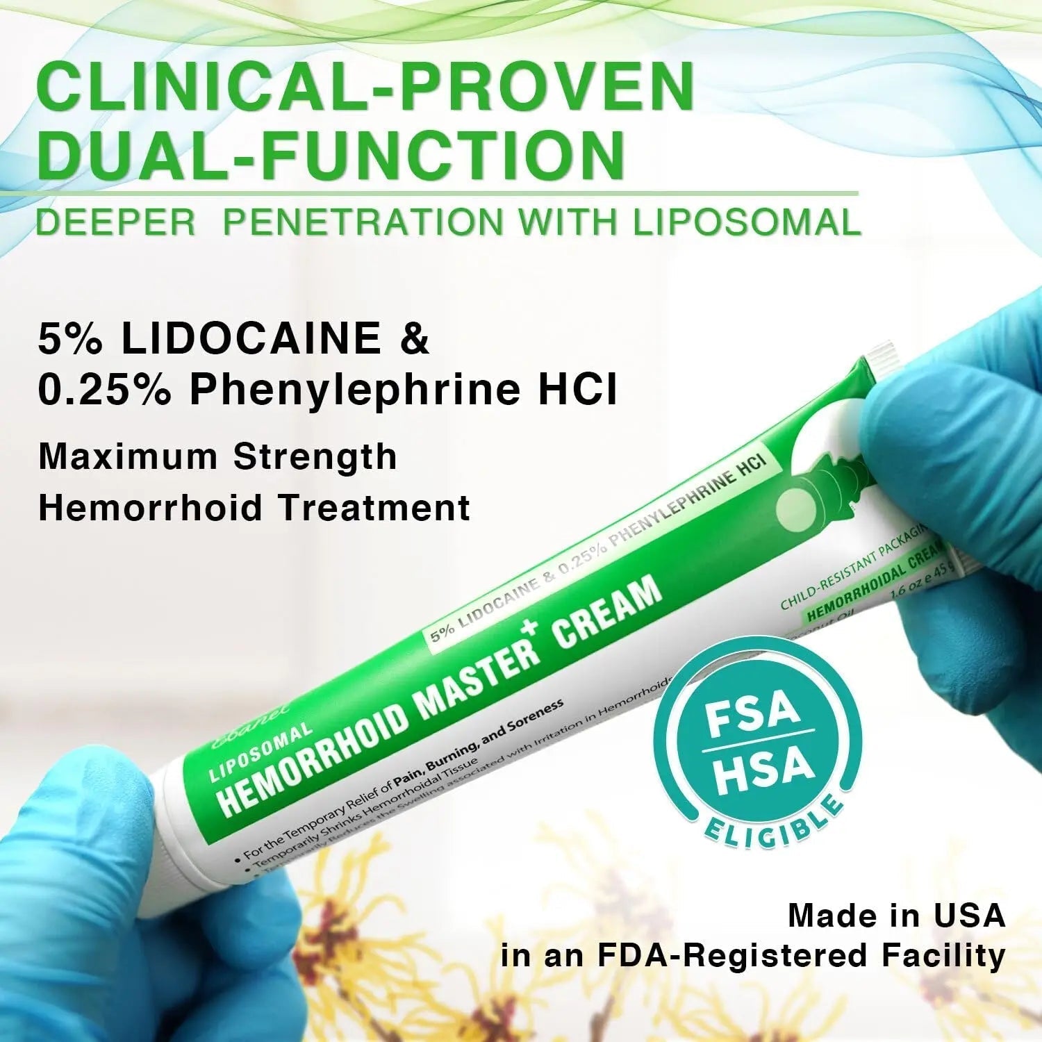 Ebanel 5% Lidocaine Hemorrhoid Treatment Cream with Witch Hazel, Phenylephrine, Horse Chestnut, Vitamin B6, Zinc Oxide, External and Internal Hemorrhoids Treatment Burn Itch Pain Relief Anal Cream - dailyvitalstore