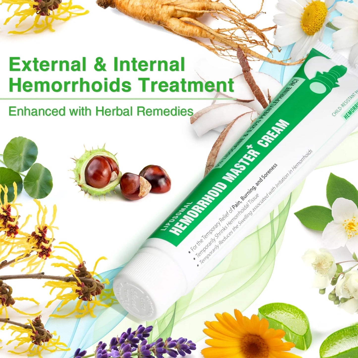 Ebanel 5% Lidocaine Hemorrhoid Treatment Cream with Witch Hazel, Phenylephrine, Horse Chestnut, Vitamin B6, Zinc Oxide, External and Internal Hemorrhoids Treatment Burn Itch Pain Relief Anal Cream - dailyvitalstore
