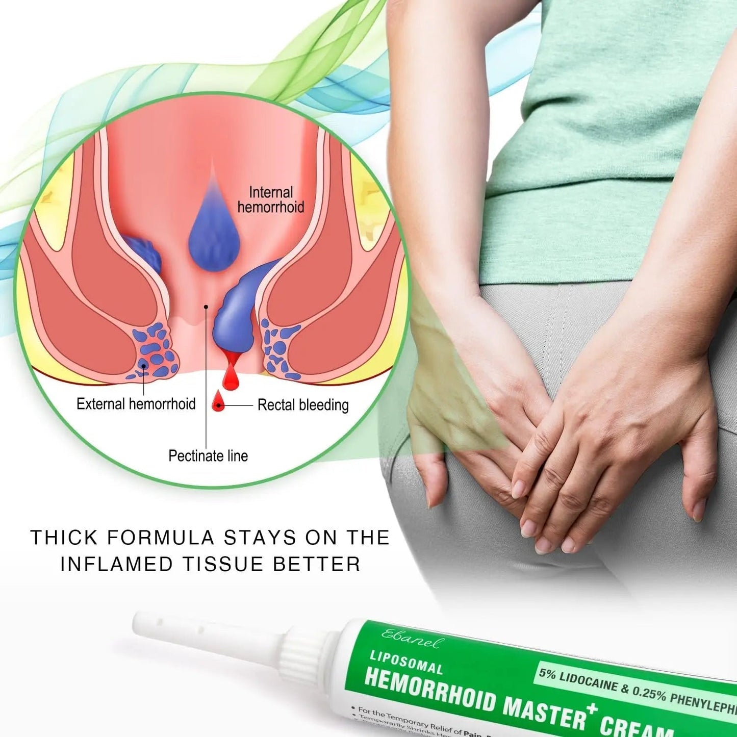 Ebanel 5% Lidocaine Hemorrhoid Treatment Cream with Witch Hazel, Phenylephrine, Horse Chestnut, Vitamin B6, Zinc Oxide, External and Internal Hemorrhoids Treatment Burn Itch Pain Relief Anal Cream - dailyvitalstore