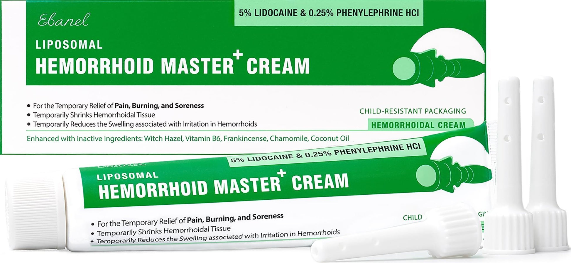 Ebanel 5% Lidocaine Hemorrhoid Treatment Cream with Witch Hazel, Phenylephrine, Horse Chestnut, Vitamin B6, Zinc Oxide, External and Internal Hemorrhoids Treatment Burn Itch Pain Relief Anal Cream - dailyvitalstore