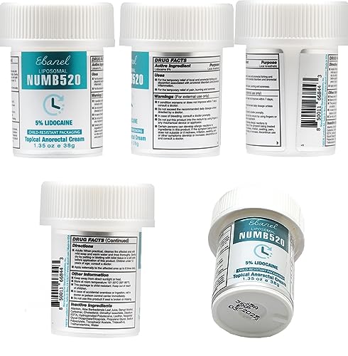 Ebanel 5% Lidocaine Numbing Cream, 2-Pack Pain Relief Burn Itch Numb Cream, Maximum Strength Topical Anesthetic with Allantoin, Vitamin E for Local and Anorectal Uses, Hemorrhoid Treatment - dailyvitalstore