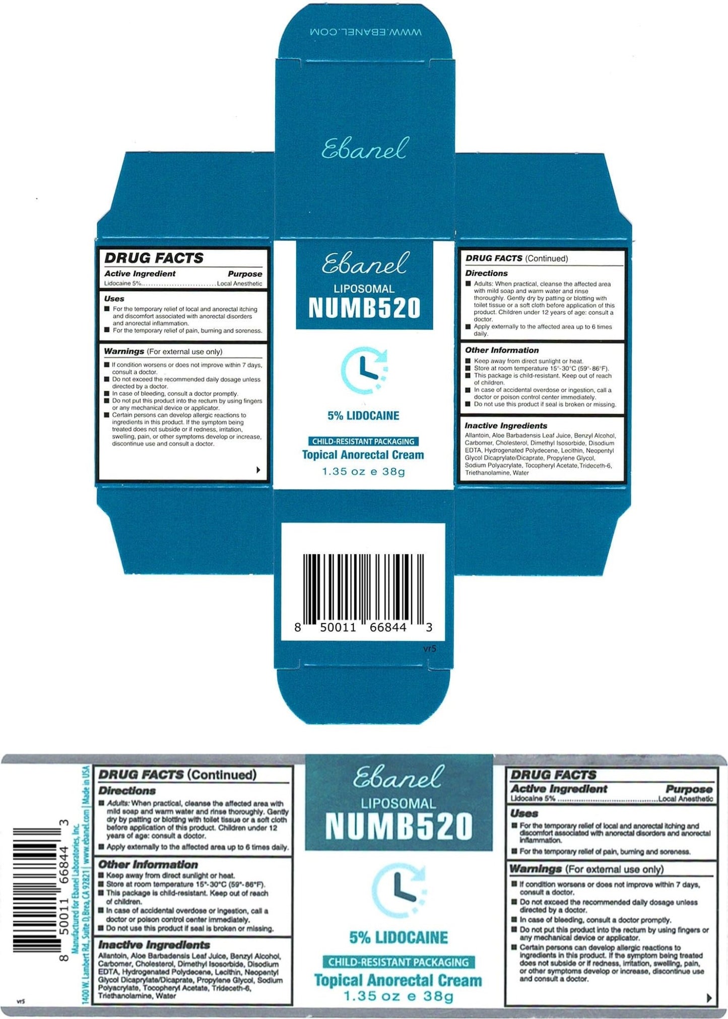 Ebanel 5% Lidocaine Numbing Cream, 2-Pack Pain Relief Burn Itch Numb Cream, Maximum Strength Topical Anesthetic with Allantoin, Vitamin E for Local and Anorectal Uses, Hemorrhoid Treatment - dailyvitalstore