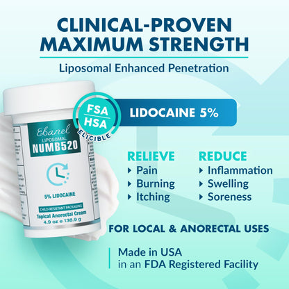 Ebanel 5% Lidocaine Numbing Cream, Pain Relief Burn Itch Cream, Maximum Strength Topical Anesthetic with Allantoin, Vitamin E for Local and Anorectal Uses, Hemorrhoid Treatment, 4.9 Oz - dailyvitalstore
