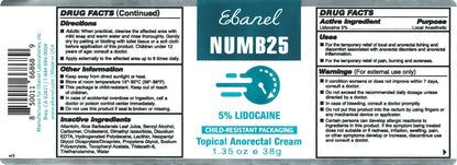 Ebanel 5% Lidocaine Numbing Cream, Pain Relief Burn Itch Numb Cream, Maximum Strength Numb25 Topical Anesthetic with Allantoin, Vitamin E for Local and Anorectal Uses, Hemorrhoid Treatment, 1.35 Oz - dailyvitalstore