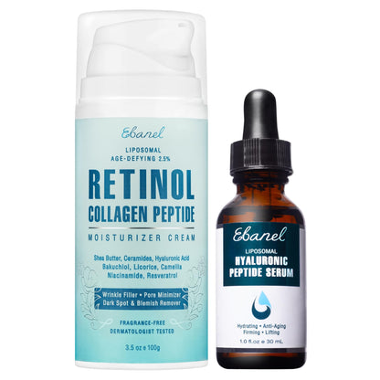 Ebanel Anti Aging Skincare Bundle of Retinol Moisturizer Cream with Collagen and Hyaluronic Acid Serum, Reduces Wrinkles, Hydrates, Firm and Smooth Skin - dailyvitalstore