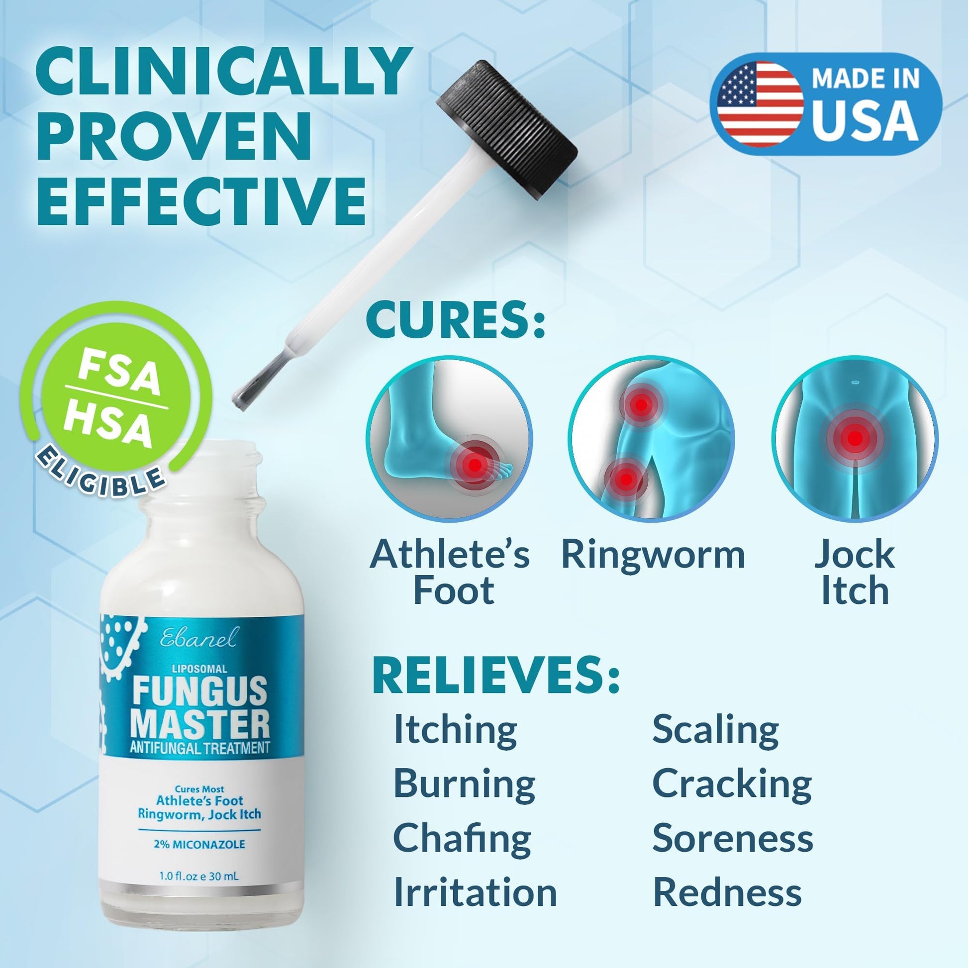 Ebanel Antifungal Cream Miconazole Athletes Foot Treatment, Cures Fungal Infection Leading to Nail Fungus, Jock Itch Cream with Undecylenic Acid, Tea Tree & Manuka Oil, Fast Itch Relief for Ringworm - dailyvitalstore