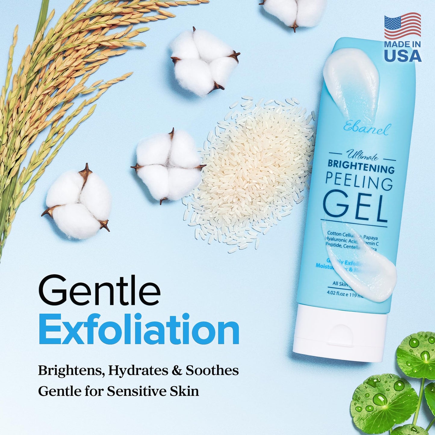 Ebanel Brightening Peeling Gel with Cotton Cellulose, Rice, Papaya, Centella, Hyaluronic Acid for Face and Body, Gentle Exfoliating Face Scrub Gel Peel Wash, Deep Pore Cleanser Minimizer Exfoliator - dailyvitalstore