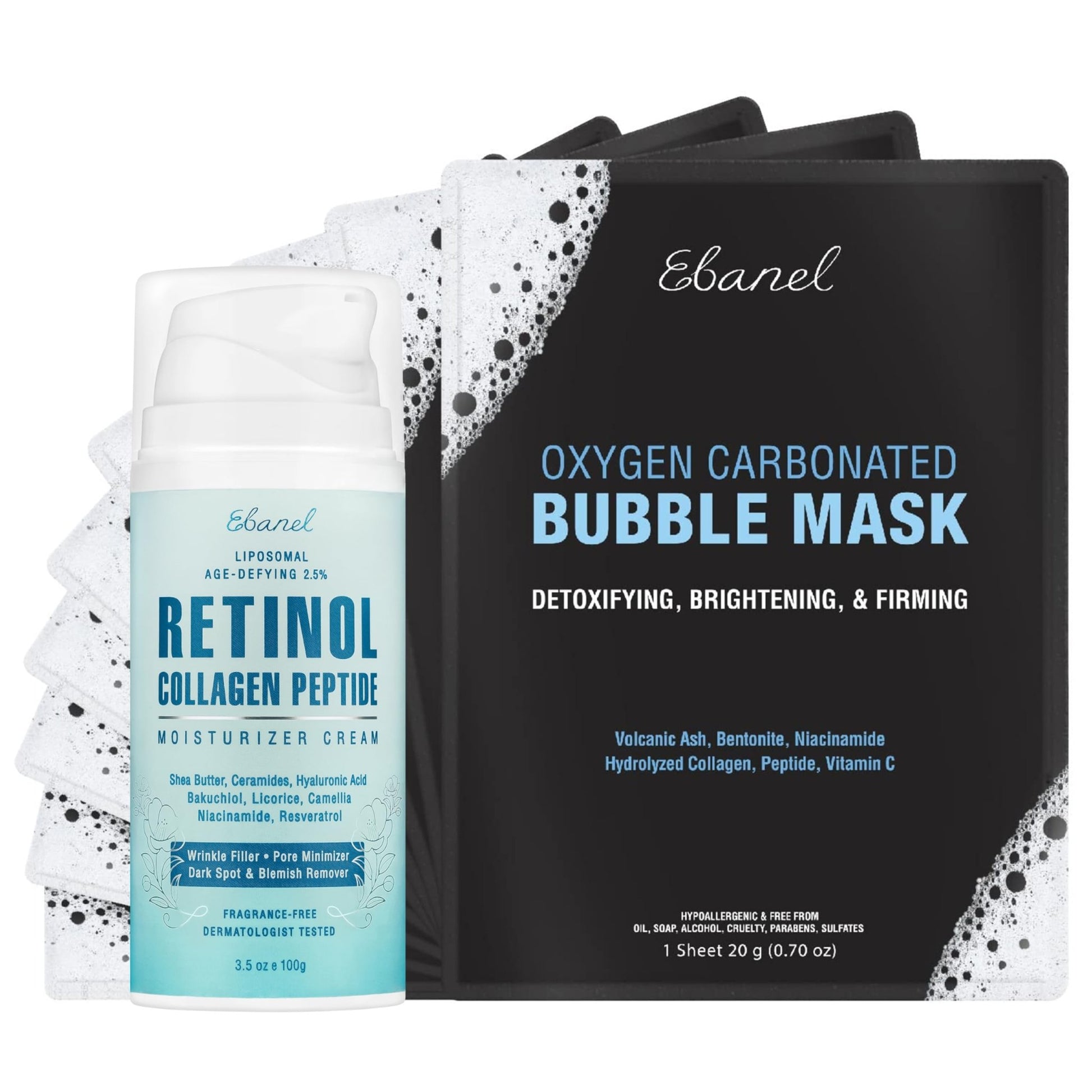 Ebanel Bundle of 10 Pack Bubble Clay Masks, and 2.5% Retinol Moisturizer - dailyvitalstore