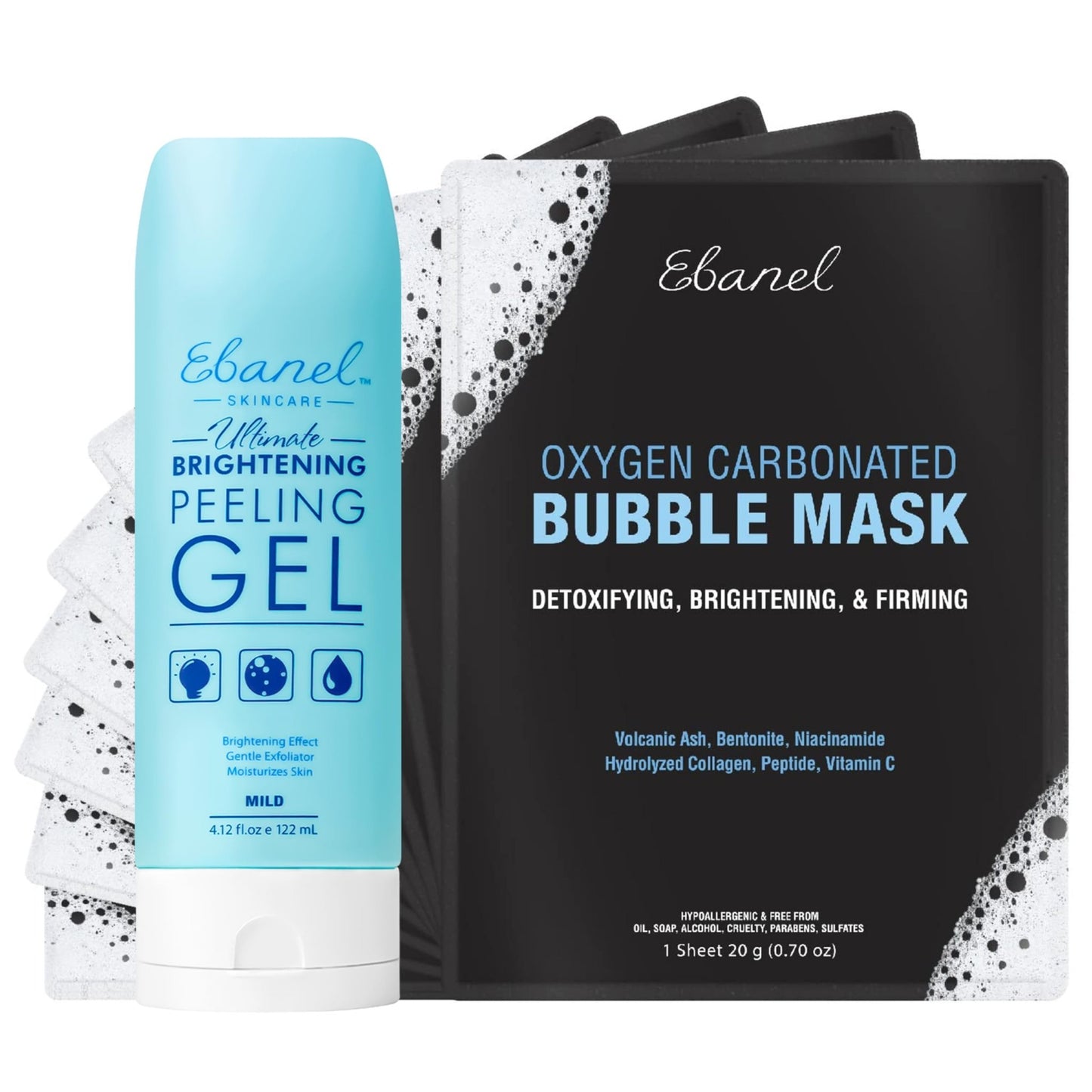 Ebanel Bundle of 10 Pack Bubble Clay Masks, and Exfoliating Face Scrub Peeling Gel Mild 4.12 Oz - dailyvitalstore