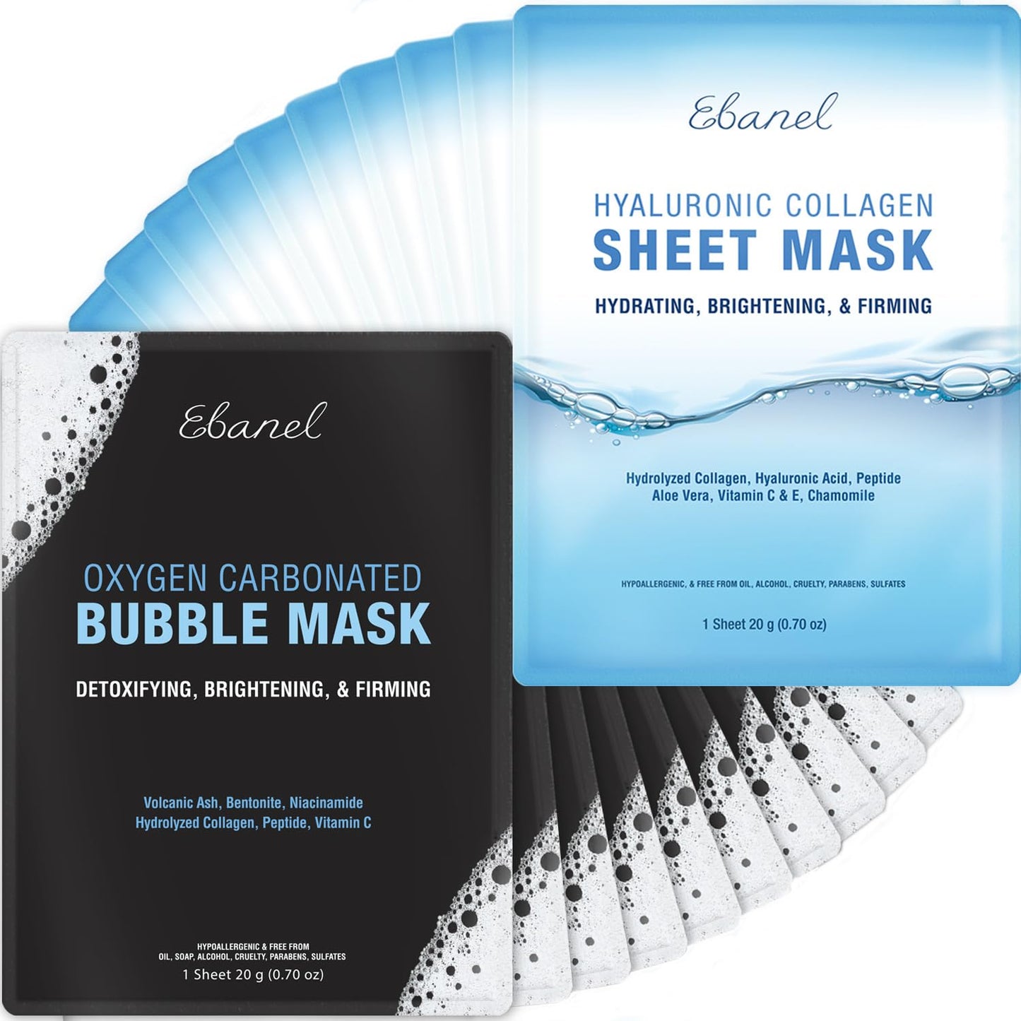 Ebanel Bundle of 15-Pack Collagen Face Mask, and 10-Pack Carbonated Bubble Clay Mask - dailyvitalstore