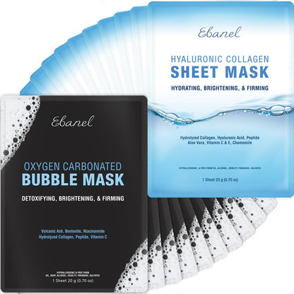 Ebanel Bundle of 15-Pack Collagen Face Mask, and 10-Pack Carbonated Bubble Clay Mask - dailyvitalstore