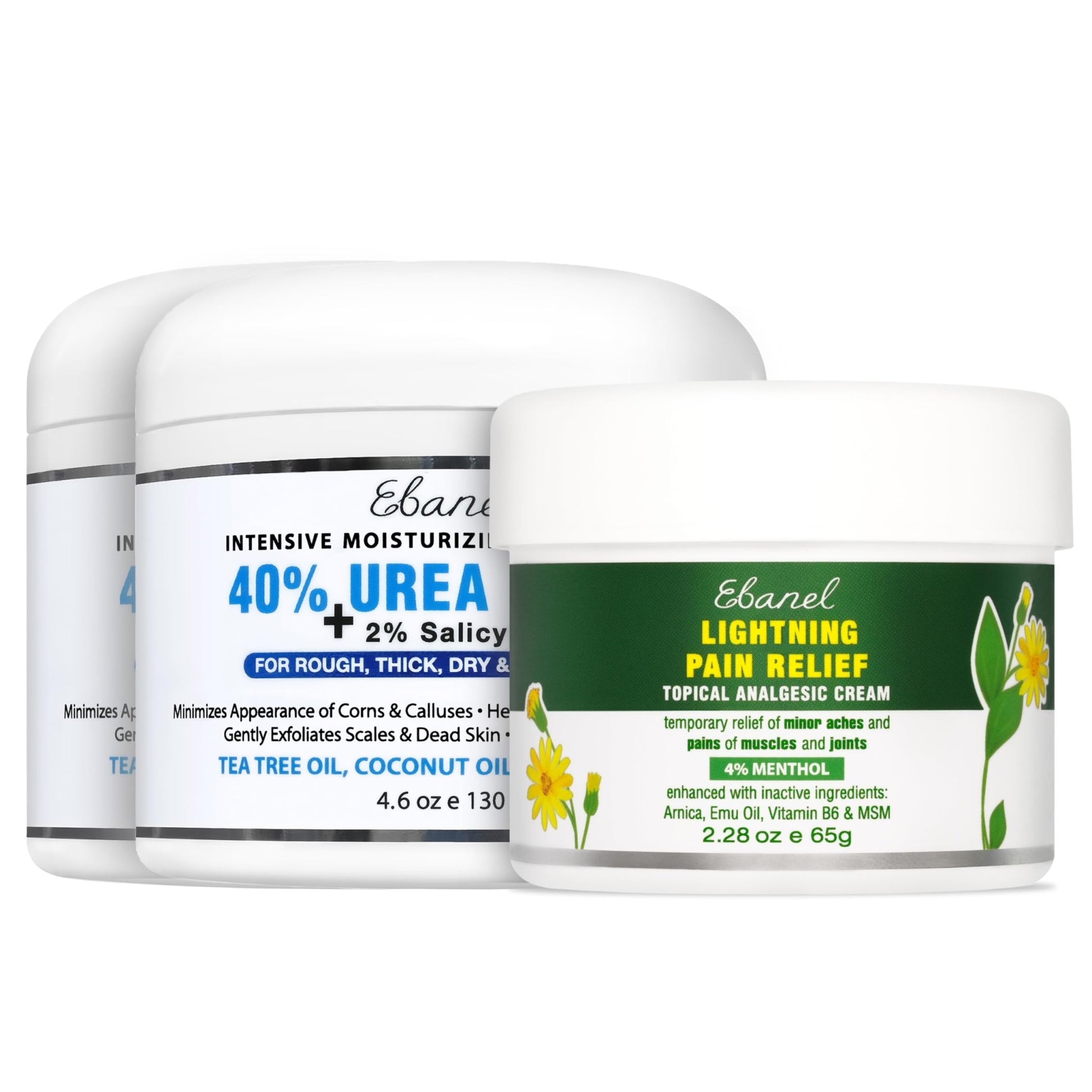 Ebanel Bundle of 2 Pack 40% Urea Cream 4.6 Oz, and Pain Relief Cream Arnica Menthol 2.28 Oz - dailyvitalstore