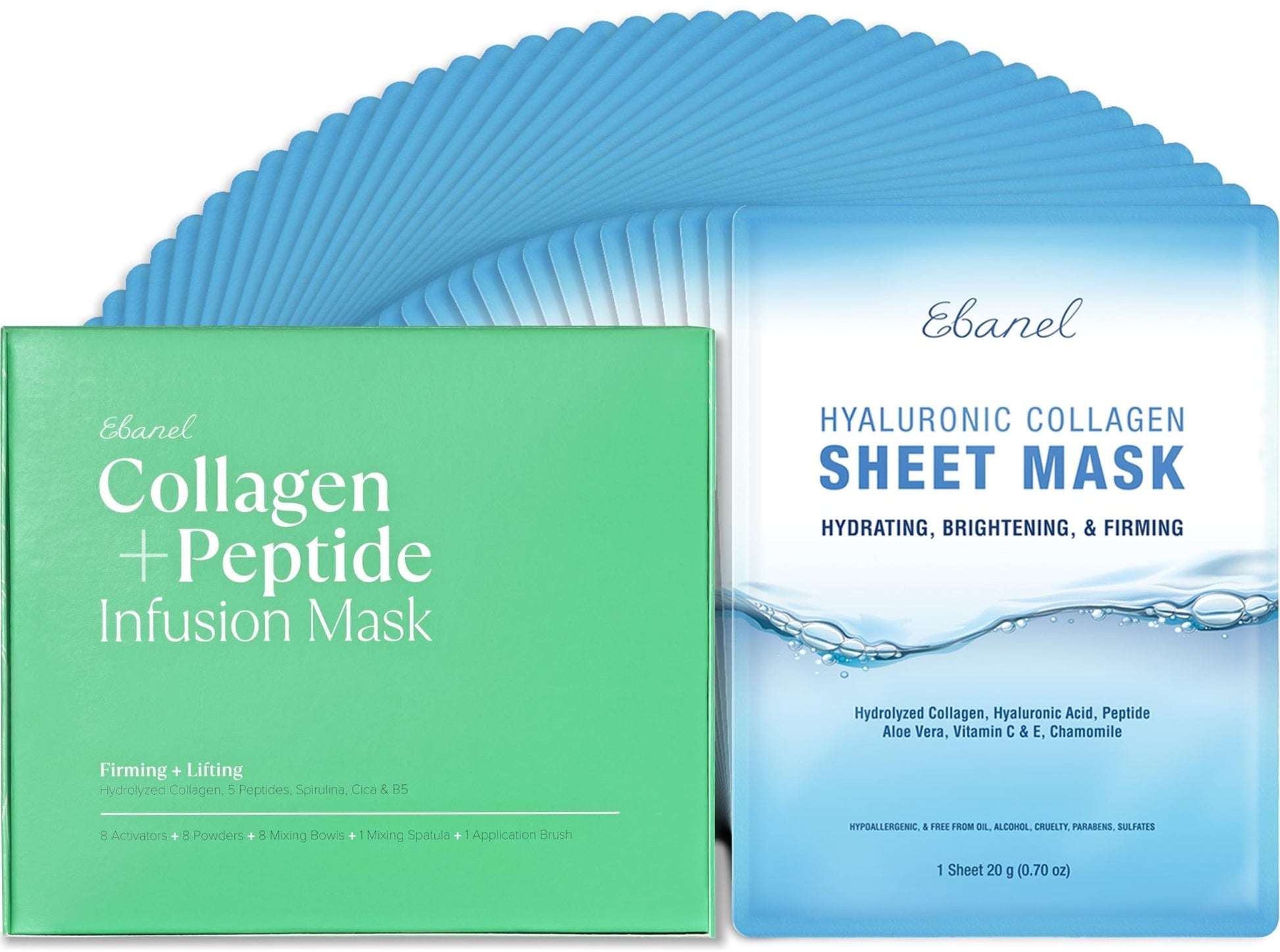 Ebanel Bundle of 40-Pack Collagen Face Mask and 8-Pack Collagen Peptide Infusion Mask - dailyvitalstore