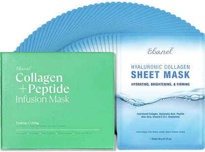 Ebanel Bundle of 40-Pack Collagen Face Mask and 8-Pack Collagen Peptide Infusion Mask - dailyvitalstore