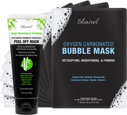 Ebanel Bundle of Charcoal Peel Off Face Mask, and 10-Pack Carbonated Bubble Clay Mask - dailyvitalstore