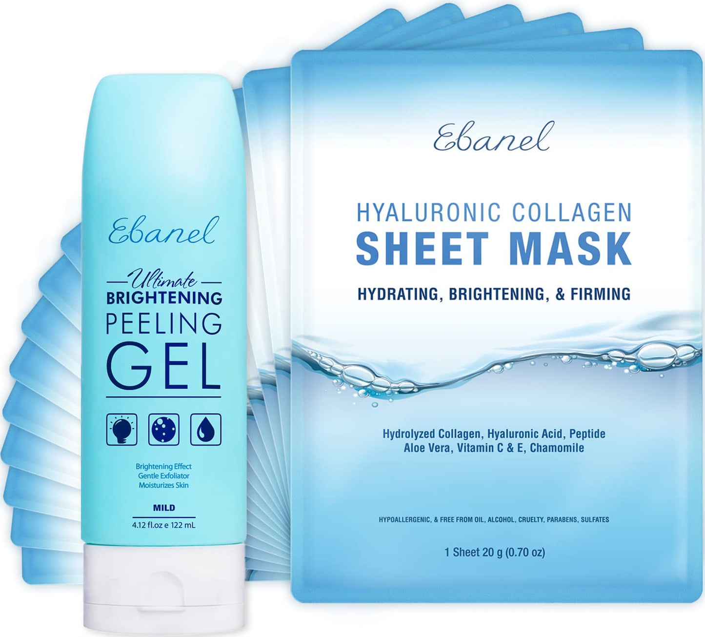 Ebanel Bundle of Gentle Exfoliating Face Scrub Peeling Gel 4.12 Oz, and 15 Pack Collagen Face Mask - dailyvitalstore