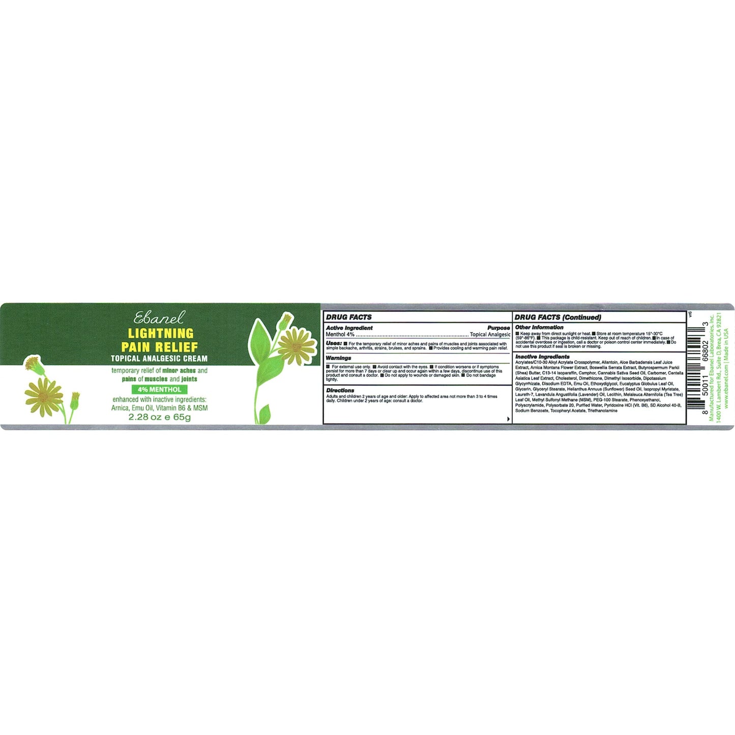 Ebanel Bundle of Pain Relief Cream Arnica Menthol 2 Oz, and Topical Numbing Cream 4 Oz - dailyvitalstore