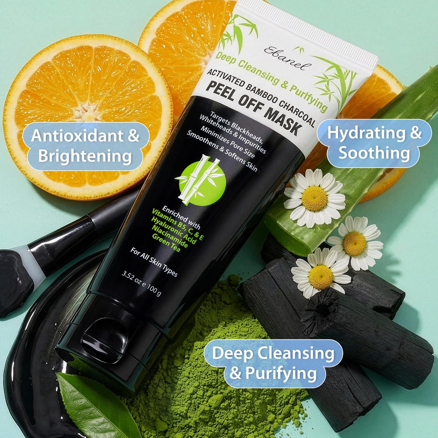 Ebanel Charcoal Peel Off Face Mask Applicator Set, Deep Pore Cleansing Minimizer Blackhead Remover with Niacinamide, Hyaluronic Acid, Vitamin C, Green Tea, Deep Cleanse Black Masks Peel Off Gel Mask - dailyvitalstore