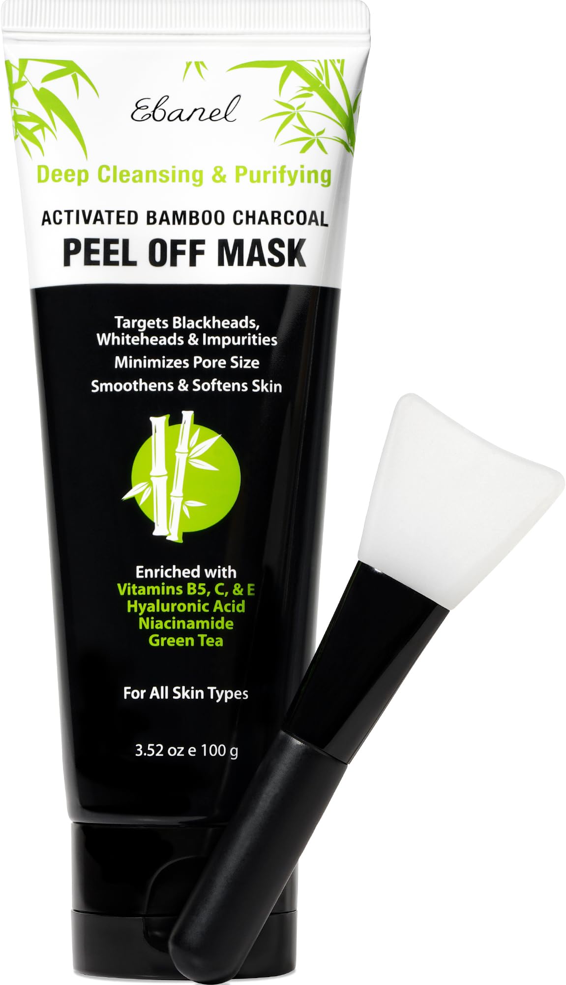 Ebanel Charcoal Peel Off Face Mask Applicator Set, Deep Pore Cleansing Minimizer Blackhead Remover with Niacinamide, Hyaluronic Acid, Vitamin C, Green Tea, Deep Cleanse Black Masks Peel Off Gel Mask - dailyvitalstore