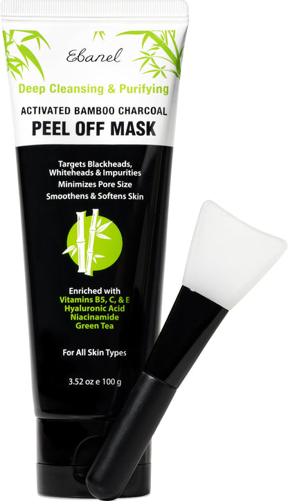 Ebanel Charcoal Peel Off Face Mask Applicator Set, Deep Pore Cleansing Minimizer Blackhead Remover with Niacinamide, Hyaluronic Acid, Vitamin C, Green Tea, Deep Cleanse Black Masks Peel Off Gel Mask - dailyvitalstore