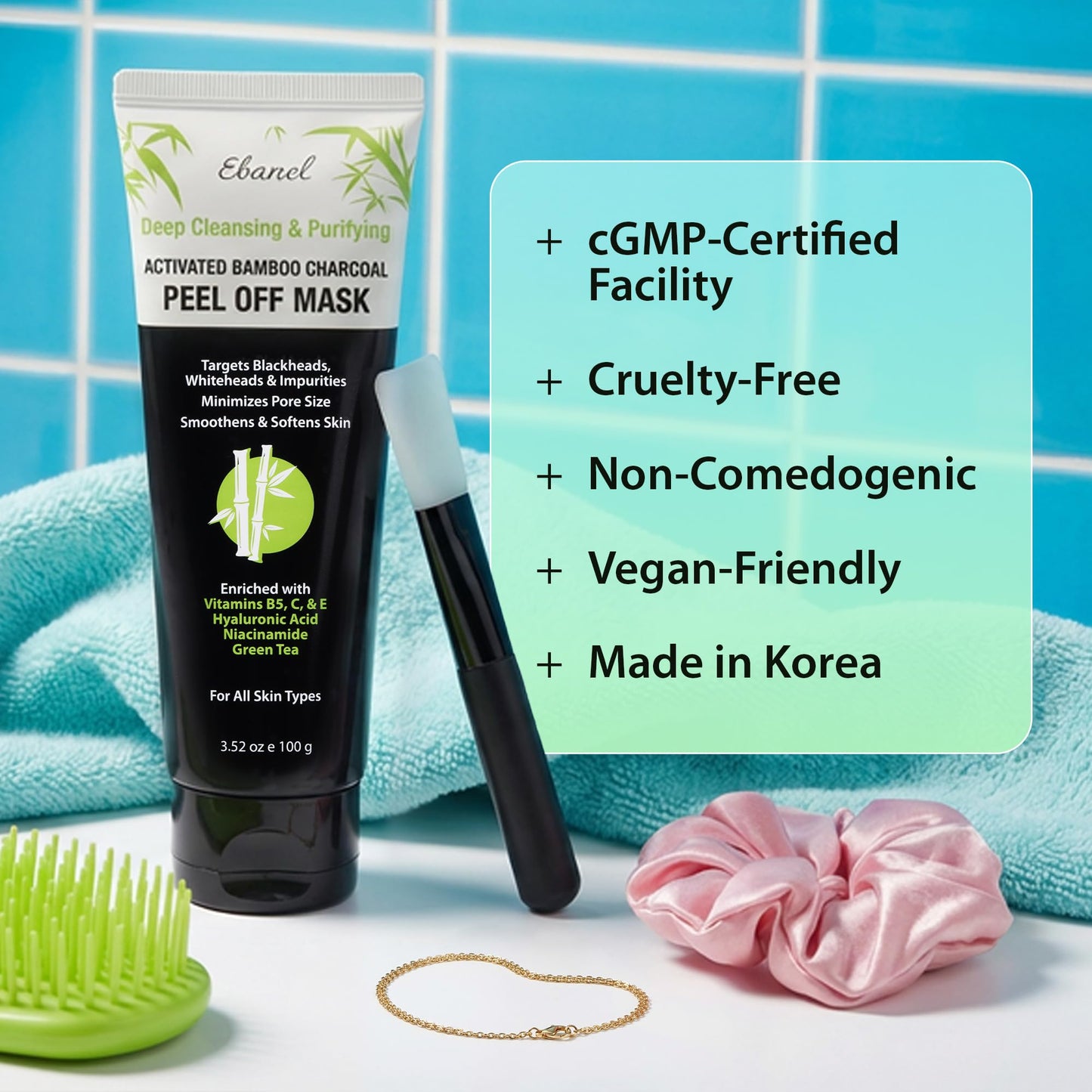 Ebanel Charcoal Peel Off Face Mask Applicator Set, Deep Pore Cleansing Minimizer Blackhead Remover with Niacinamide, Hyaluronic Acid, Vitamin C, Green Tea, Deep Cleanse Black Masks Peel Off Gel Mask - dailyvitalstore