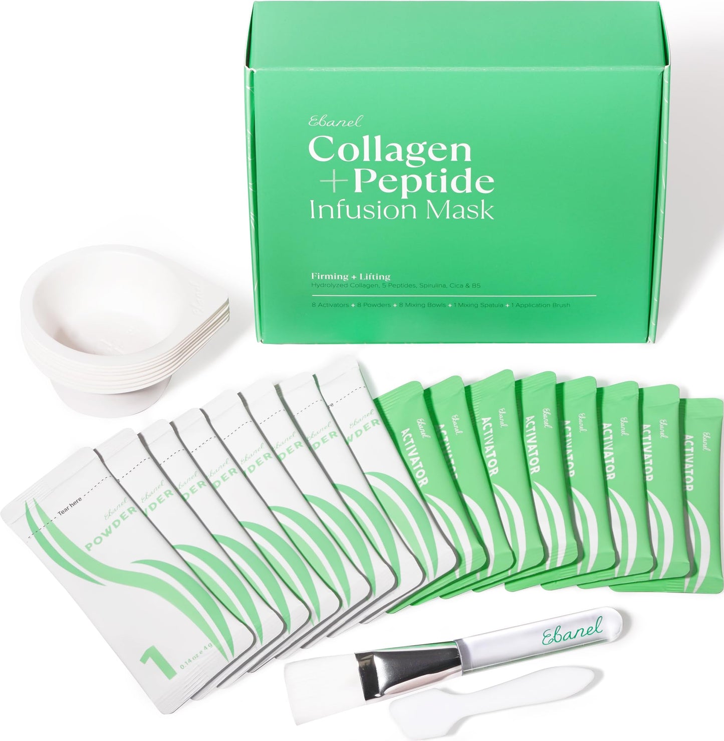 Ebanel Collagen Peptides Wash-Off Face Mask Set, 8 Pack Instant Skin Tightening and Lifting Masks, Brightening Face Mask with Niacinamide, Glutathione, Hyaluronic Acid, Vitamin C, Cica, B5, Albumen - dailyvitalstore