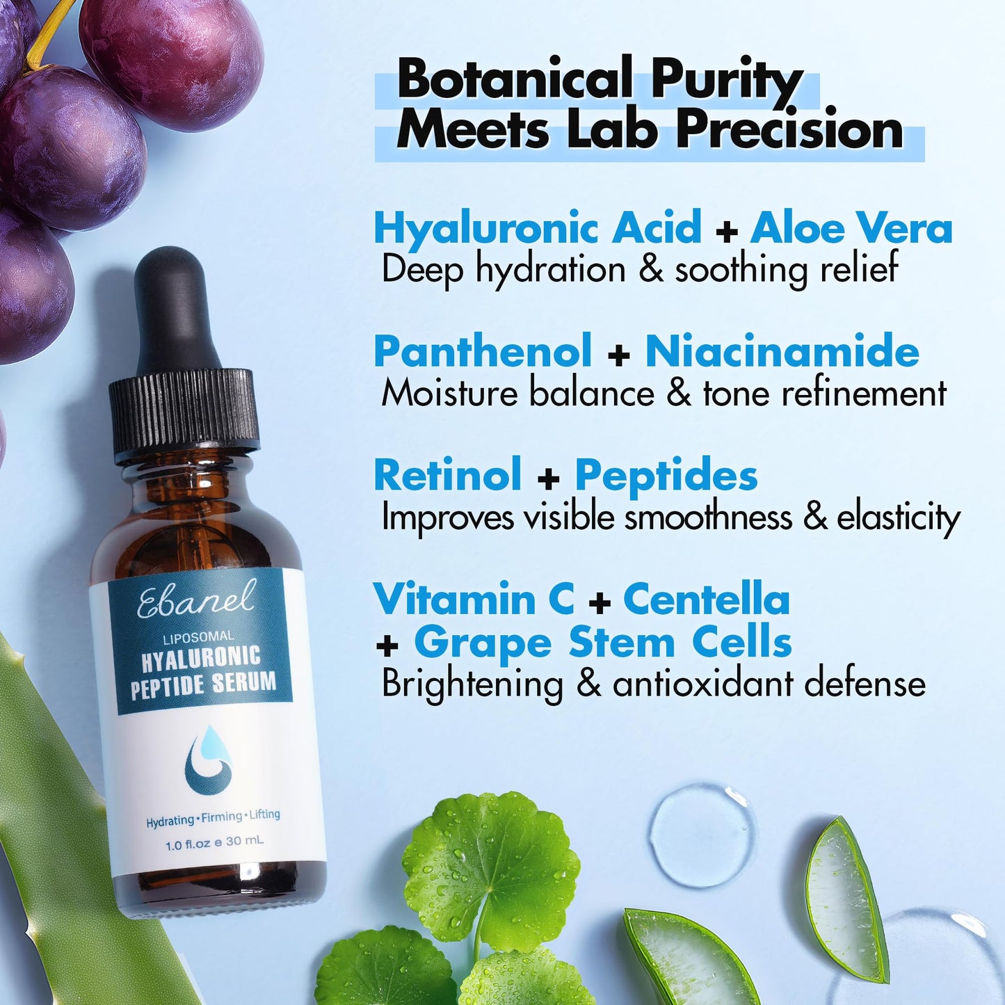 Ebanel Hyaluronic Acid Serum for Face with Peptides & Niacinamide, Hydrating Face Serum for Women, Age-Defying Formula Infused with Vitamins B, C & E to Plump, Firm & Smooth Skin - dailyvitalstore