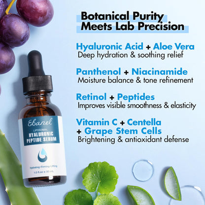 Ebanel Hyaluronic Acid Serum for Face with Peptides & Niacinamide, Hydrating Face Serum for Women, Age-Defying Formula Infused with Vitamins B, C & E to Plump, Firm & Smooth Skin - dailyvitalstore