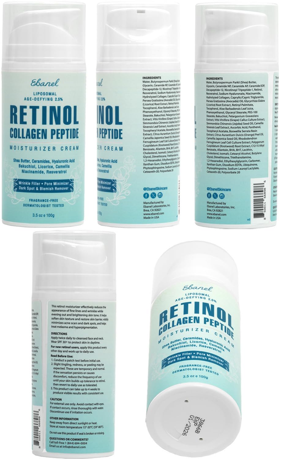 Ebanel Retinol Cream for Face 3.5 oz, Moisturizer with Collagen, Peptides, Ceramides, Hyaluronic Acid, Vitamin C & B5, Firming Anti Aging Face Cream for Wrinkles, Fine Lines, Dark Spots, Day & Night - dailyvitalstore