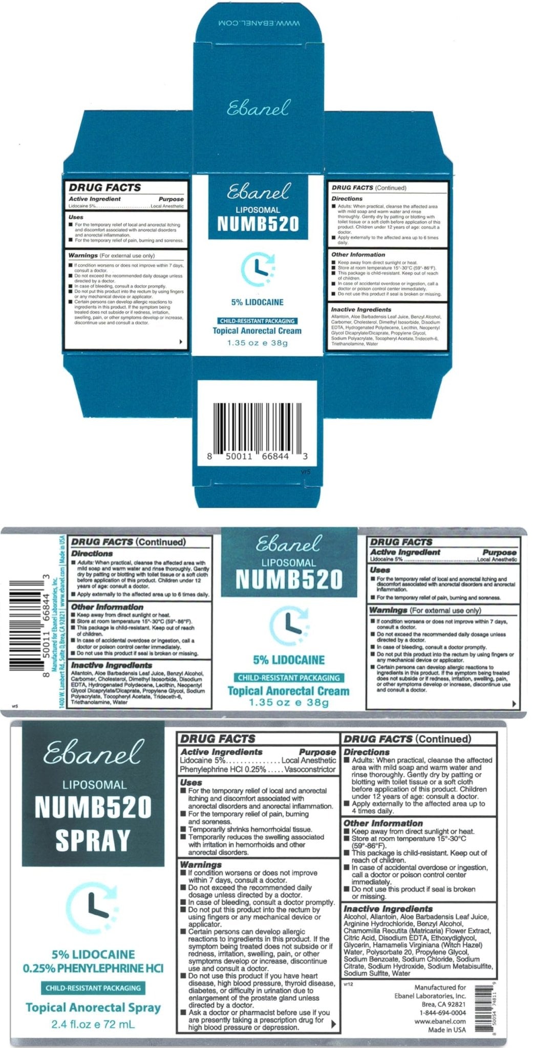 Ebanel Set of 5% Lidocaine Numbing Cream and 5% Lidocaine Spray Pain Relief Numbing Spray for Skin, Maximum Strength Topical Anesthetic to Numb Pain Burn Itch for Local and Anorectal Uses - dailyvitalstore