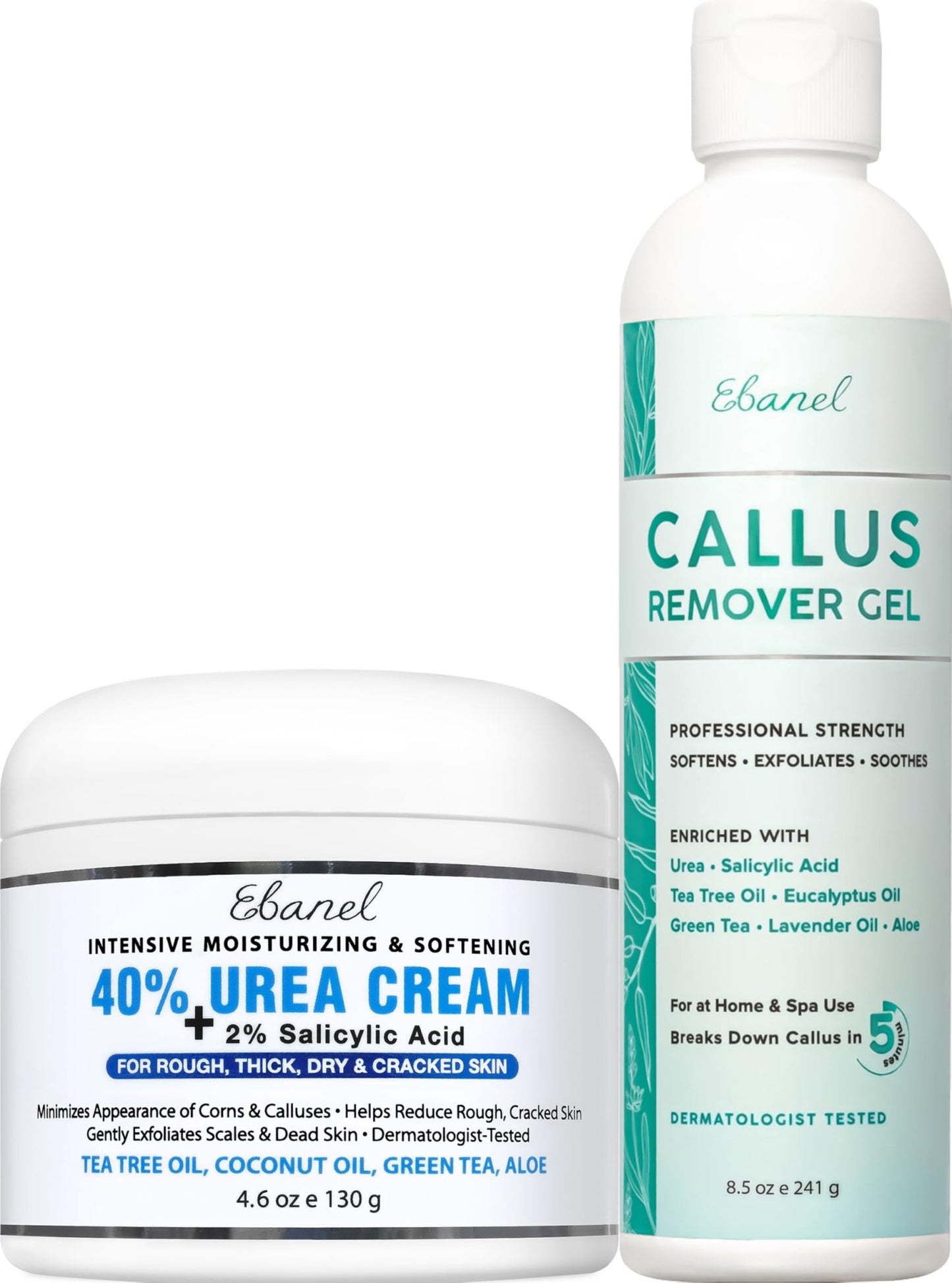 Ebanel Set of Professional Callus Remover for Feet, and Urea Cream 40% Plus Salicylic Acid 2%, Heel Foot Callus Remover Gel Exfoliator Dead Skin Cuticle Removal Toenail Softener Keratolytic Pedicure - dailyvitalstore