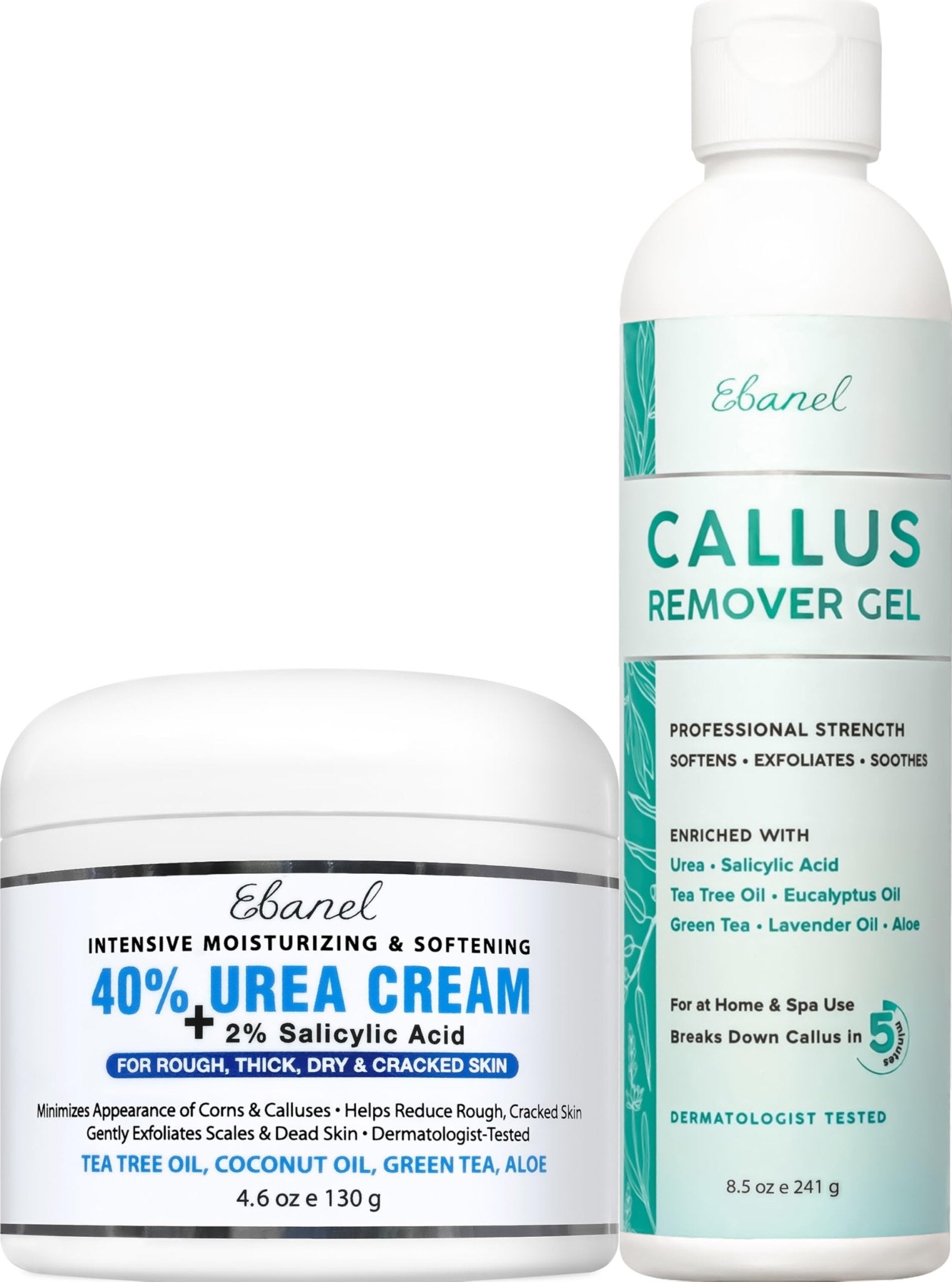 Ebanel Set of Professional Callus Remover for Feet, and Urea Cream 40% Plus Salicylic Acid 2%, Heel Foot Callus Remover Gel Exfoliator Dead Skin Cuticle Removal Toenail Softener Keratolytic Pedicure - dailyvitalstore