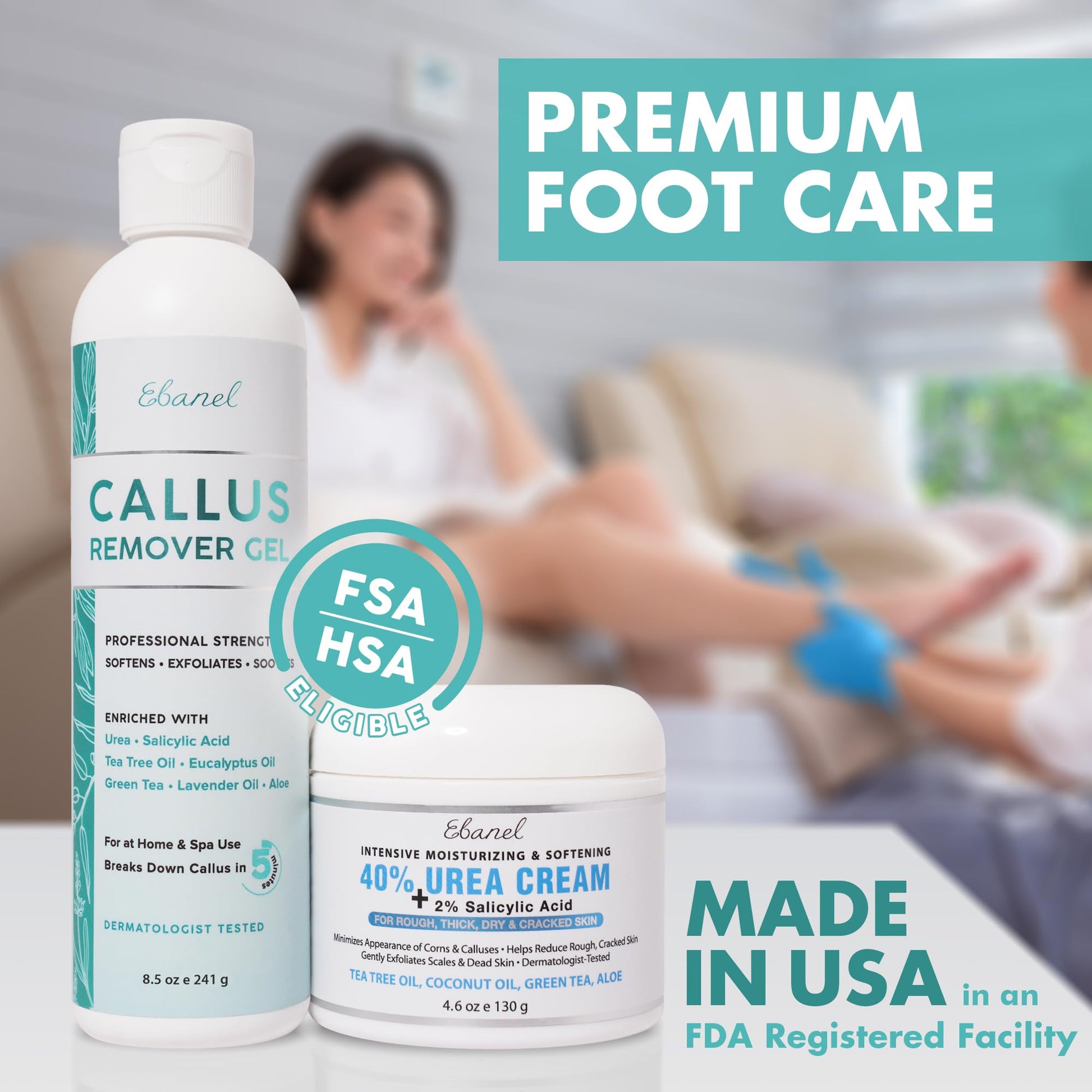 Ebanel Set of Professional Callus Remover for Feet, and Urea Cream 40% Plus Salicylic Acid 2%, Heel Foot Callus Remover Gel Exfoliator Dead Skin Cuticle Removal Toenail Softener Keratolytic Pedicure - dailyvitalstore