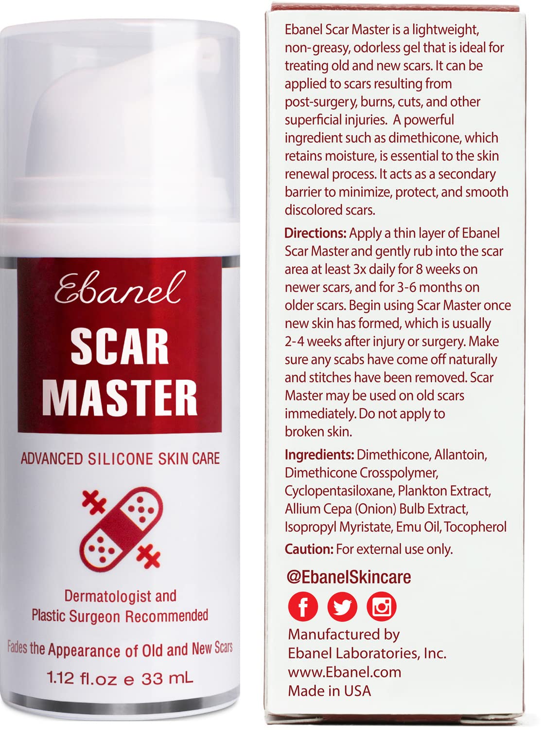 Ebanel Silicone Scar Gel with Allantoin, Emu Oil, Vitamin E and Onion Extract, For Old & New Scars from Surgeries, C-Section, Injuries, Burns & More - dailyvitalstore