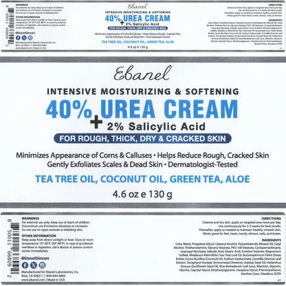 Ebanel Urea Cream 40% plus Salicylic Acid 2%, Foot Cream for Dry Cracked Heels Feet Knees Elbows Hands, Foot Dead Skin Cuticle Callus Remover Toenail Softener, Keratolytic Skin Barrier Repair, 3-Pack - dailyvitalstore