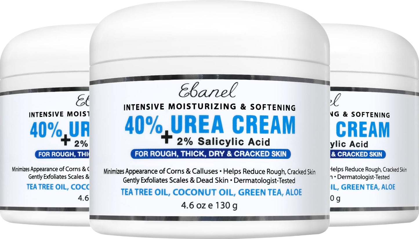 Ebanel Urea Cream 40% plus Salicylic Acid 2%, Foot Cream for Dry Cracked Heels Feet Knees Elbows Hands, Foot Dead Skin Cuticle Callus Remover Toenail Softener, Keratolytic Skin Barrier Repair, 3-Pack - dailyvitalstore