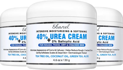 Ebanel Urea Cream 40% plus Salicylic Acid 2%, Foot Cream for Dry Cracked Heels Feet Knees Elbows Hands, Foot Dead Skin Cuticle Callus Remover Toenail Softener, Keratolytic Skin Barrier Repair, 3-Pack - dailyvitalstore
