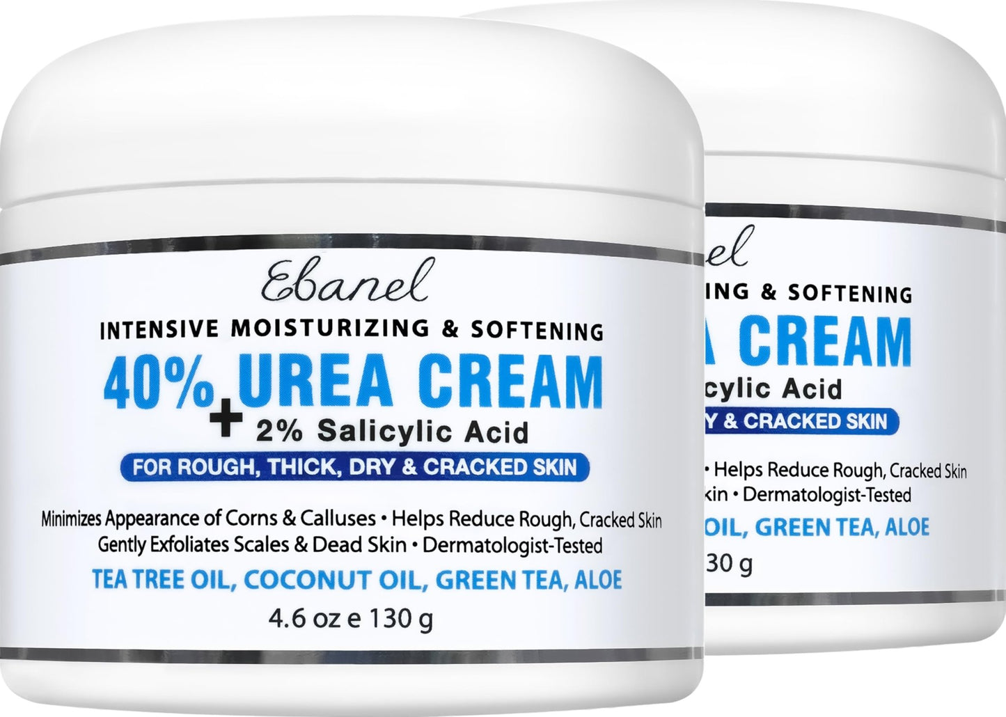Ebanel Urea Cream 40% plus Salicylic Acid 2%, Foot Cream for Dry Cracked Heels Feet Knees Elbows Hands, Foot Dead Skin Cuticle Callus Remover Toenail Softener, Keratolytic Skin Barrier Repair, 2-Pack - dailyvitalstore