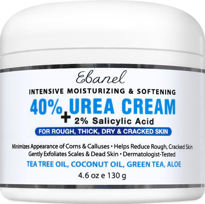 Ebanel Urea Cream 40% plus Salicylic Acid 2%, Foot Cream for Dry Cracked Heels Feet Knees Elbows Hands, Foot Dead Skin Cuticle Callus Remover Toenail Softener, Keratolytic Skin Barrier Repair - dailyvitalstore