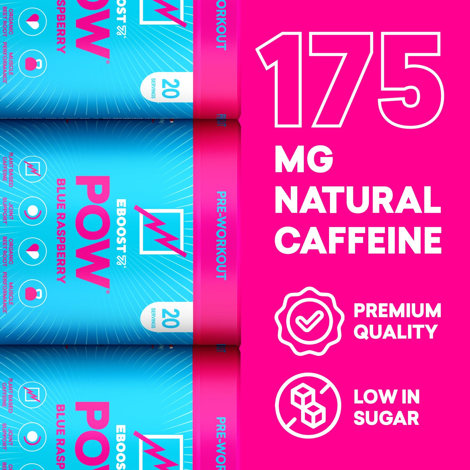 EBOOST POW Natural Pre Workout Powder – 20 Servings - Blue Raspberry - A PreWorkout Supplement for Performance, Joint Mobility Support, Energy - Men and Women - dailyvitalstore