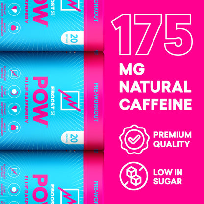 EBOOST POW Natural Pre Workout Powder – 20 Servings - Blue Raspberry - A PreWorkout Supplement for Performance, Joint Mobility Support, Energy - Men and Women - dailyvitalstore