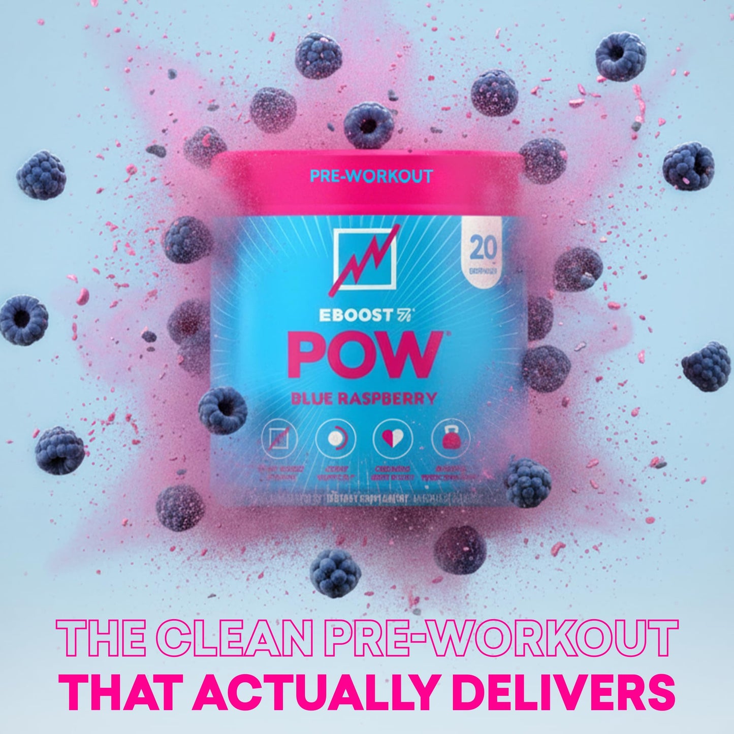 EBOOST POW Natural Pre Workout Powder – 20 Servings - Blue Raspberry - A PreWorkout Supplement for Performance, Joint Mobility Support, Energy - Men and Women - dailyvitalstore